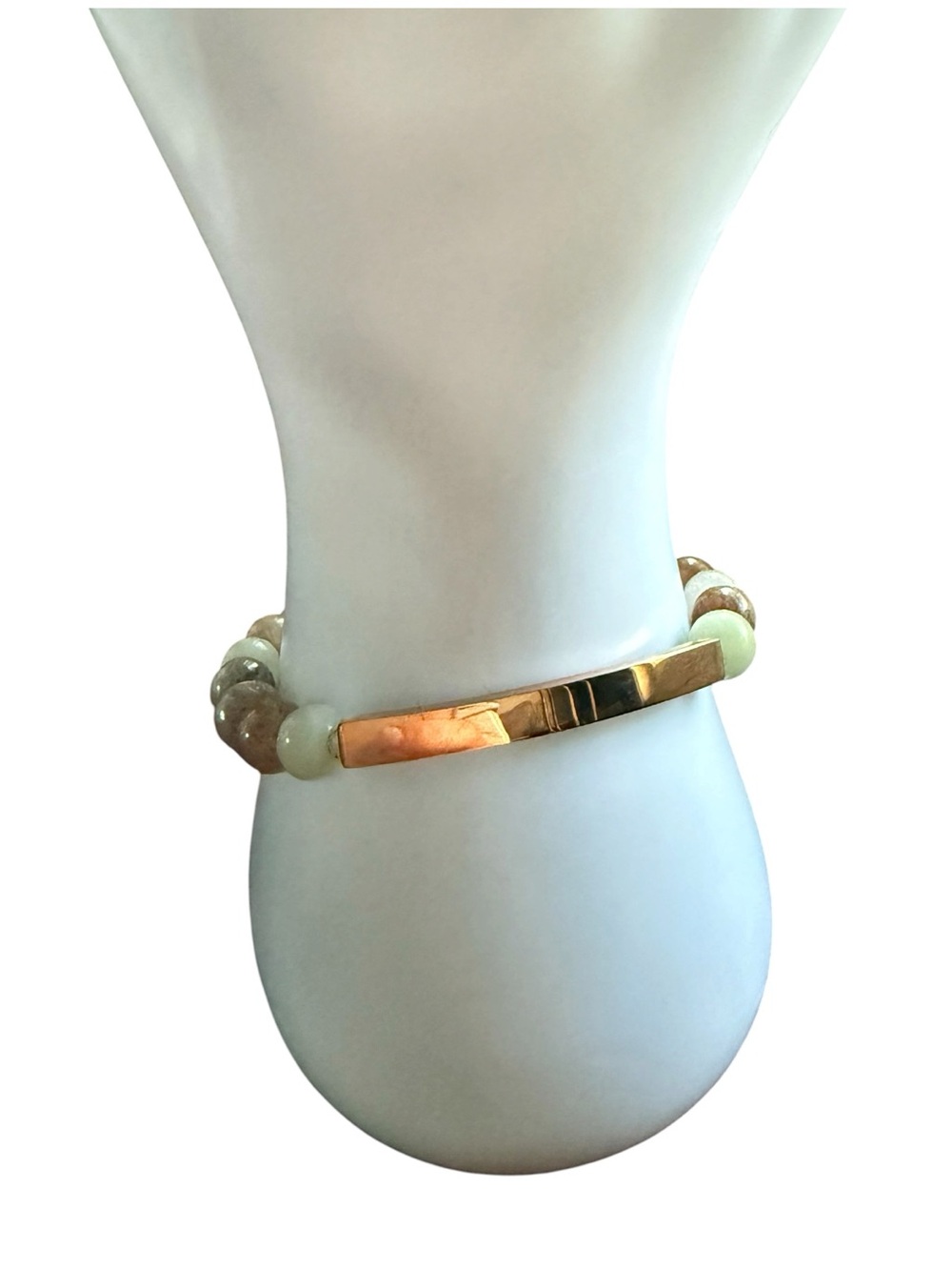 Plunder Neutral Stone Beaded Stretch Bracelet Gold Bar Accent Bracelet